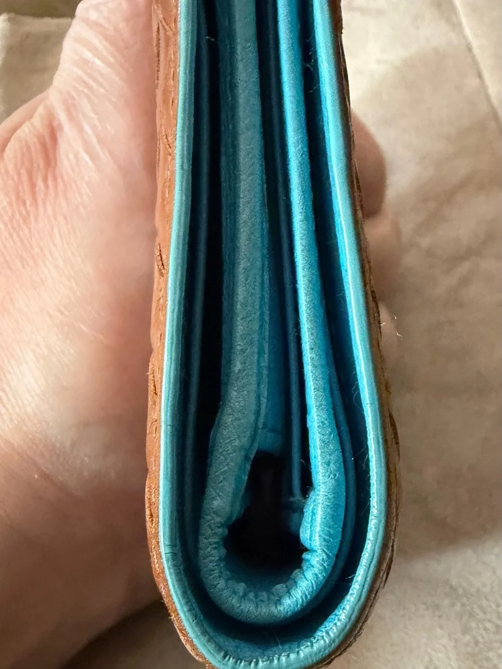 Bottega Veneta Intrecciato Brown & Turquoise Bifold Super Soft Leather Wallet